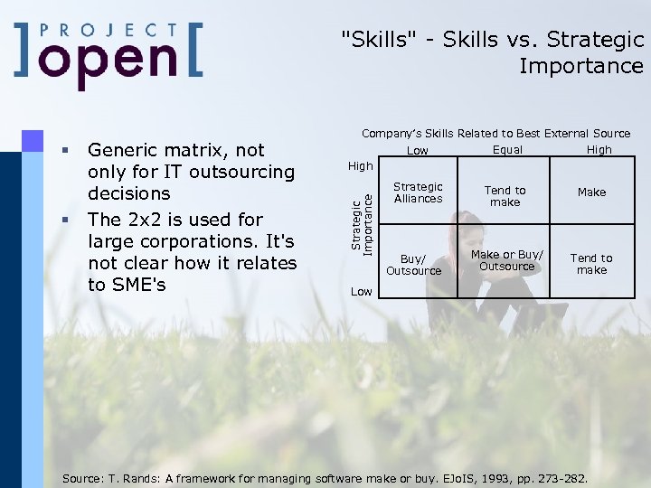 "Skills" - Skills vs. Strategic Importance § Generic matrix, not only for IT outsourcing