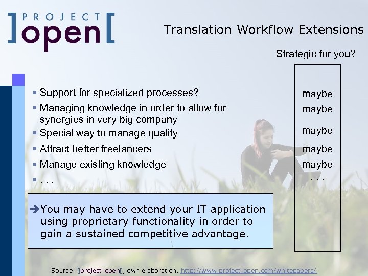 Translation Workflow Extensions Strategic for you? § Support for specialized processes? § Managing knowledge