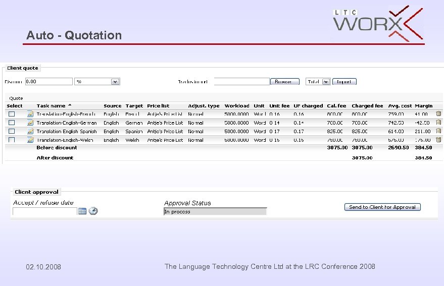 Auto - Quotation 02. 10. 2008 The Language Technology Centre Ltd at the LRC