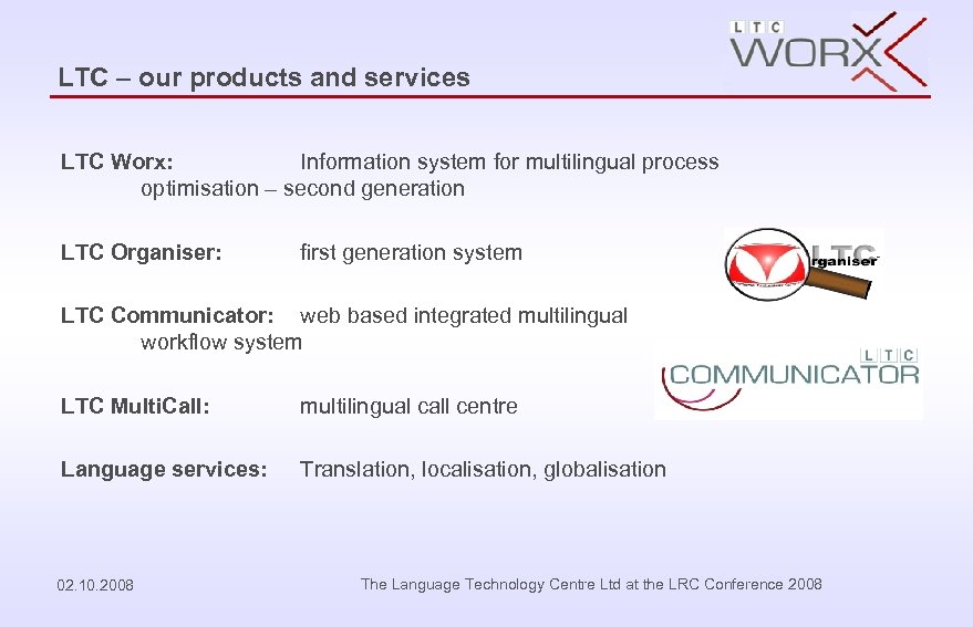 LTC – our products and services LTC Worx: Information system for multilingual process optimisation