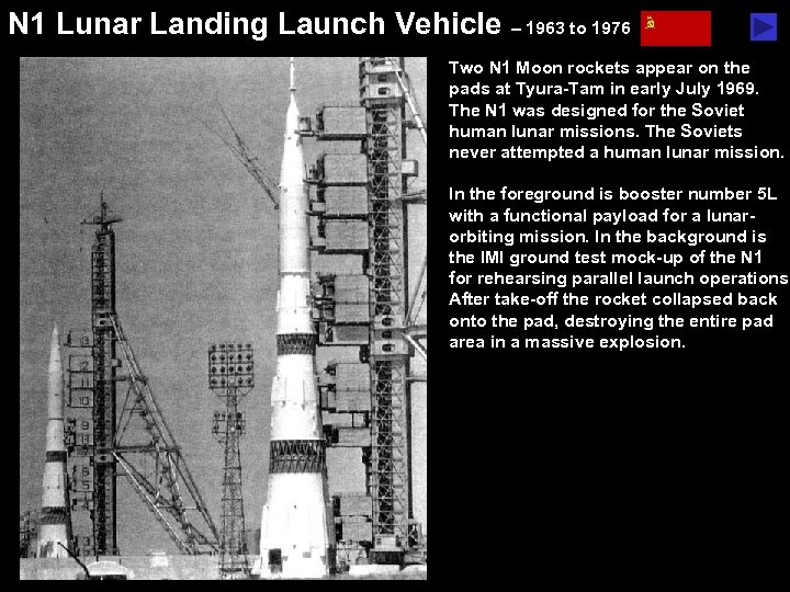 N 1 Lunar Landing Launch Vehicle – 1963 to 1976 Two N 1 Moon
