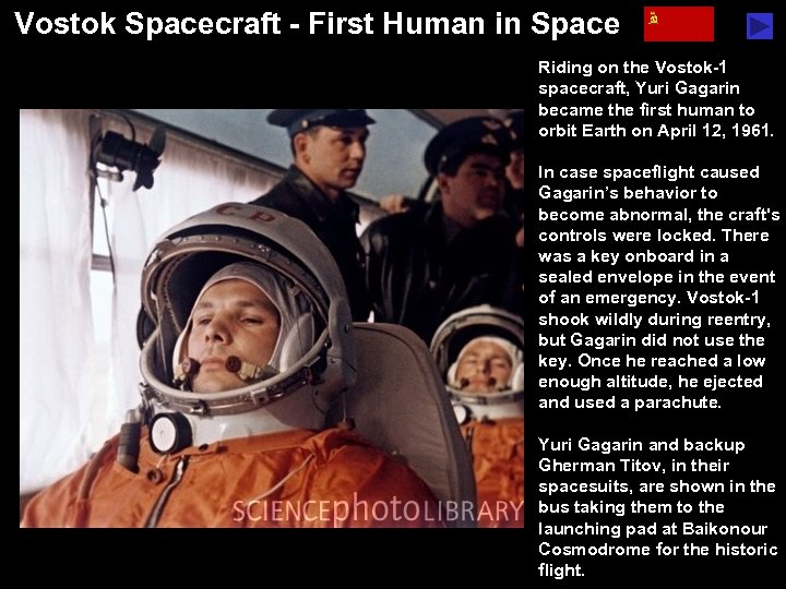 Vostok Spacecraft - First Human in Space Riding on the Vostok-1 spacecraft, Yuri Gagarin
