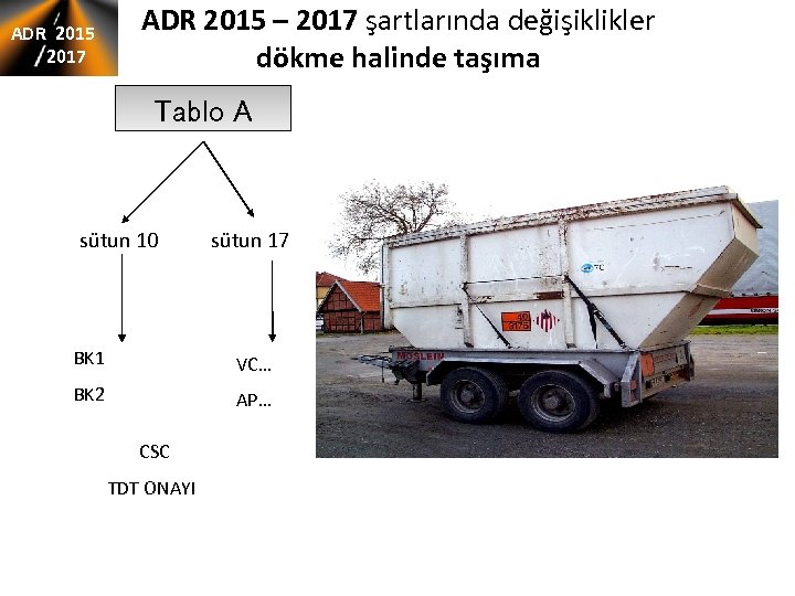 ADR 2015 2017 ADR 2015 – 2017 şartlarında değişiklikler dökme halinde taşıma Tablo A