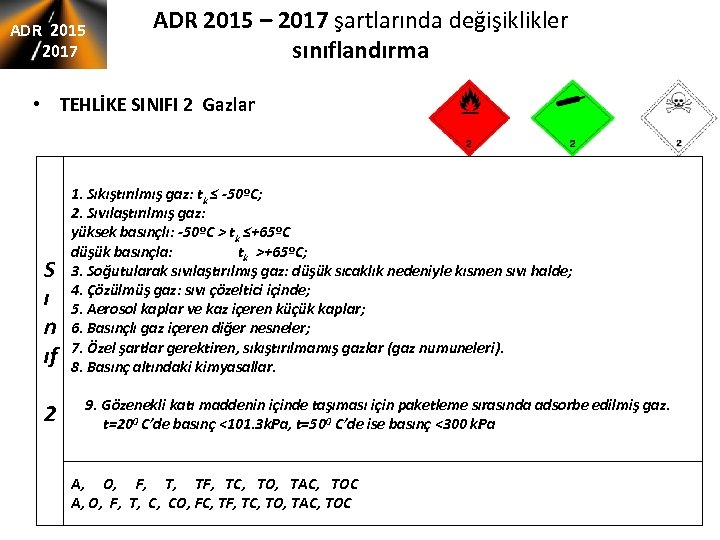 ADR 2015 2017 ADR 2015 – 2017 şartlarında değişiklikler sınıflandırma • TEHLİKE SINIFI 2