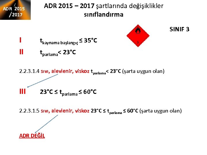ADR 2015 2017 ADR 2015 – 2017 şartlarında değişiklikler sınıflandırma SINIF 3 I II