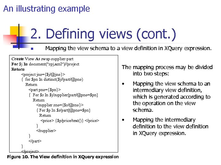 An illustrating example 2. Defining views (cont. ) n Mapping the view schema to