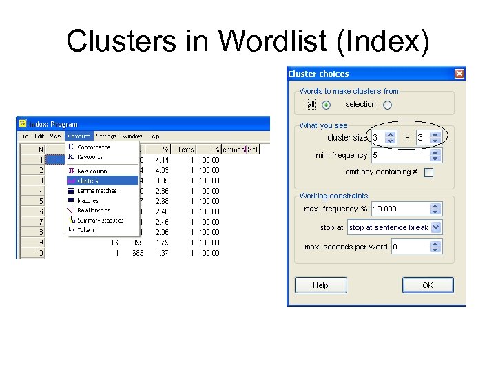 Clusters in Wordlist (Index) 