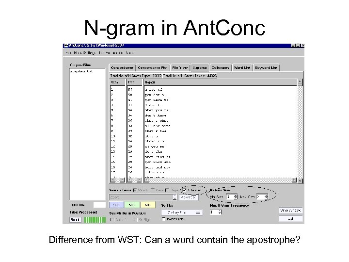 N-gram in Ant. Conc Difference from WST: Can a word contain the apostrophe? 