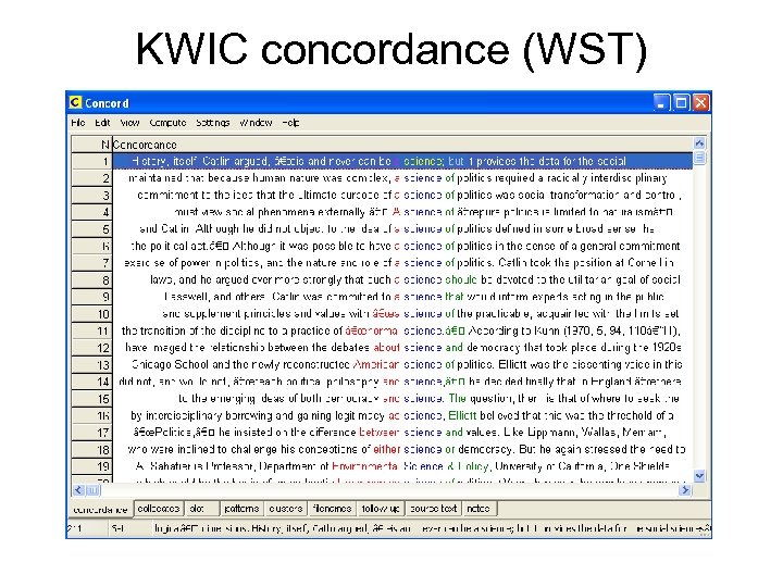 KWIC concordance (WST) 