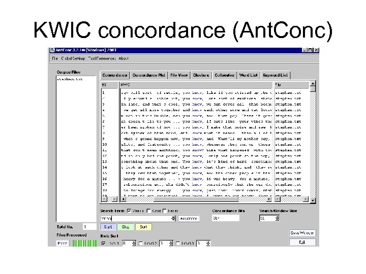 KWIC concordance (Ant. Conc) 
