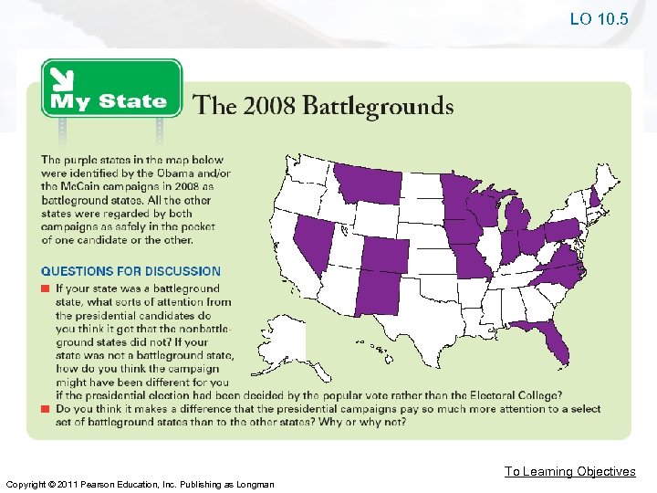 LO 10. 5 To Learning Objectives Copyright © 2011 Pearson Education, Inc. Publishing as