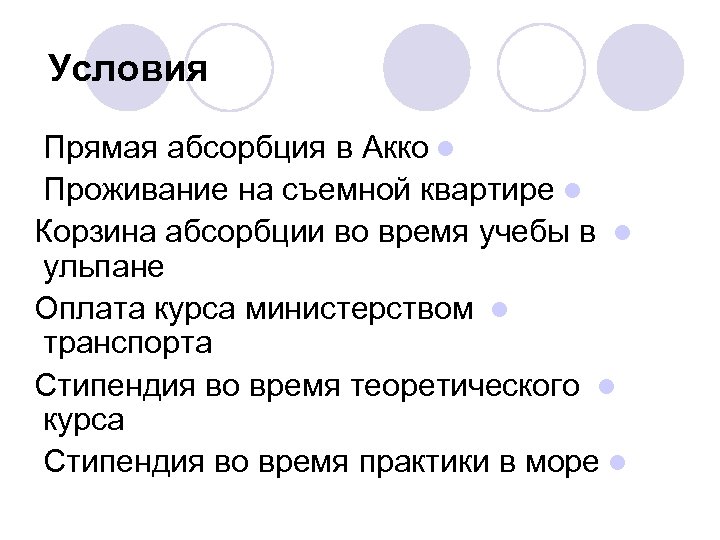 Условия Прямая абсорбция в Акко l Проживание на съемной квартире l Корзина абсорбции во
