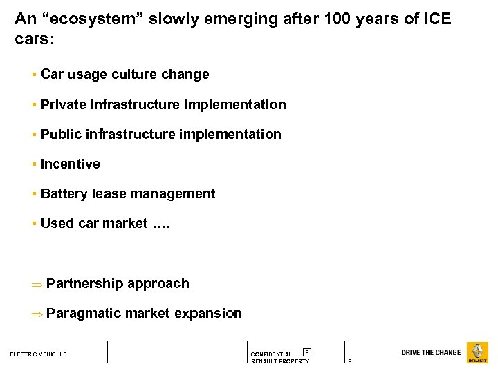 An “ecosystem” slowly emerging after 100 years of ICE cars: § Car usage culture