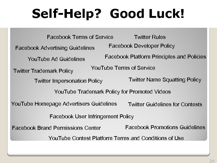 2010 TRADEMARK LAW SEMINAR THE FUTURE OF BRAND PROTECTION Self-Help? Good Luck! Twitter Rules