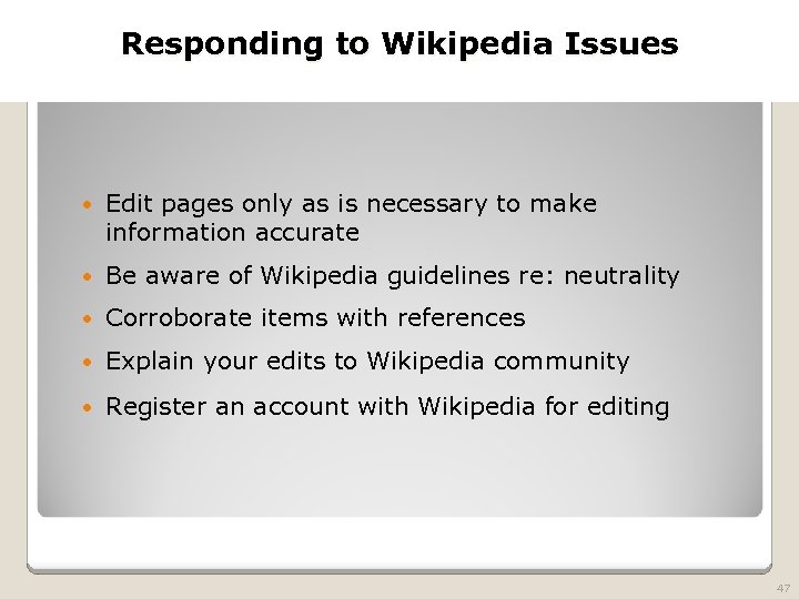 2010 TRADEMARK LAW SEMINAR Responding to Wikipedia Issues THE FUTURE OF BRAND PROTECTION Edit