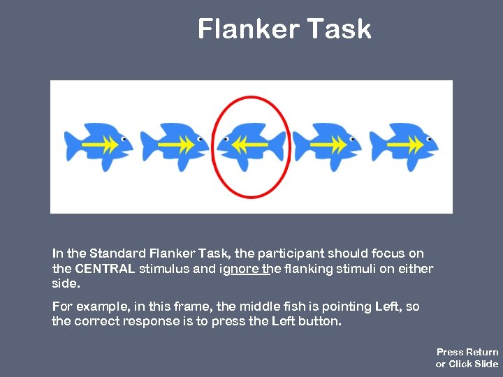 Flanker Task In the Standard Flanker Task, the participant should focus on the CENTRAL