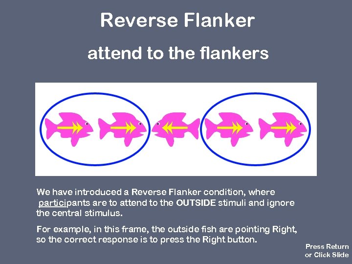 Reverse Flanker attend to the flankers We have introduced a Reverse Flanker condition, where