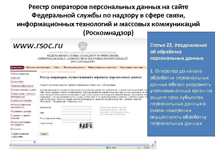 Реестр операторов персональных данных на сайте Федеральной службы по надзору в сфере связи, информационных