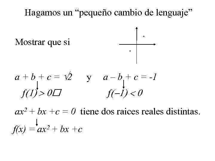 Hagamos un “pequeño cambio de lenguaje” Mostrar que si a + b + c