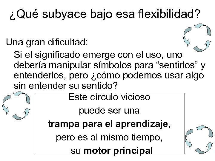 ¿Qué subyace bajo esa flexibilidad? Una gran dificultad: Si el significado emerge con el