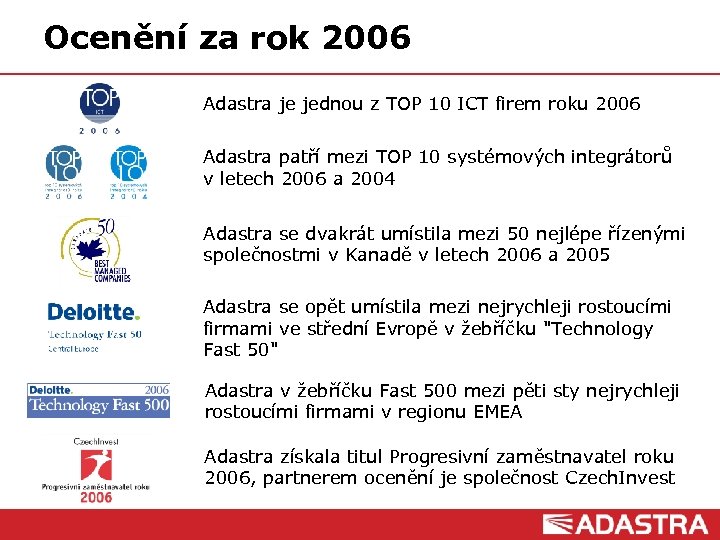 Ocenění za rok 2006 Adastra je jednou z TOP 10 ICT firem roku 2006