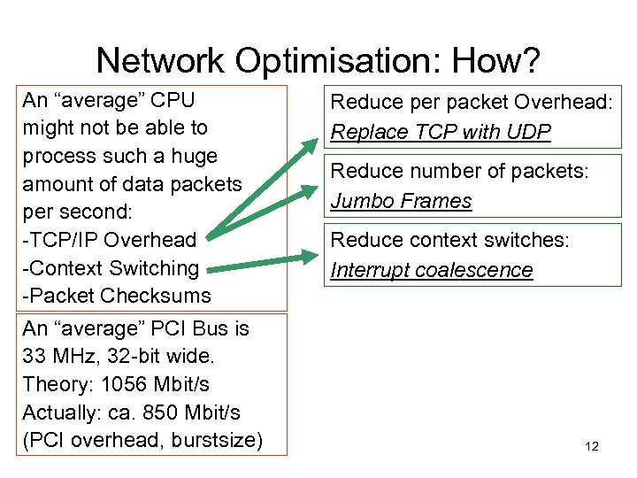 Network Optimisation: How? An “average” CPU might not be able to process such a