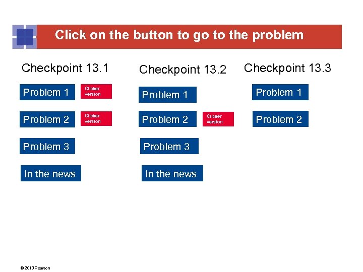 Click on the button to go to the problem Checkpoint 13. 1 Problem 1