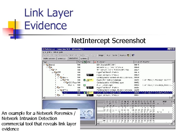 Link Layer Evidence Net. Intercept Screenshot An example for a Network Forensics / Network