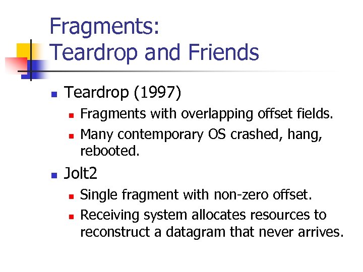 Fragments: Teardrop and Friends n Teardrop (1997) n n n Fragments with overlapping offset