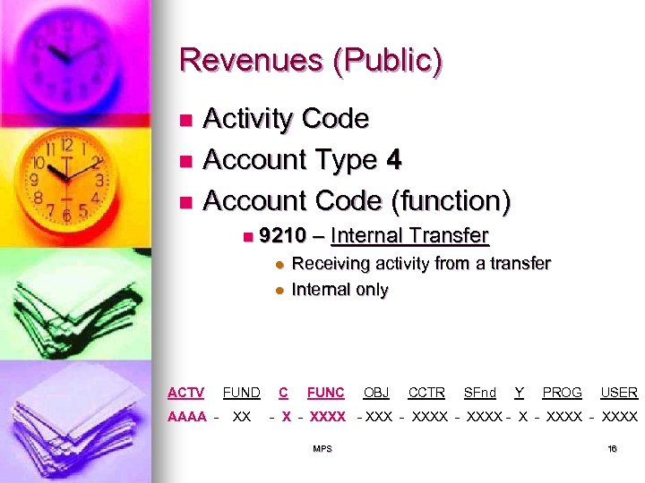 Revenues (Public) Activity Code n Account Type 4 n Account Code (function) n n