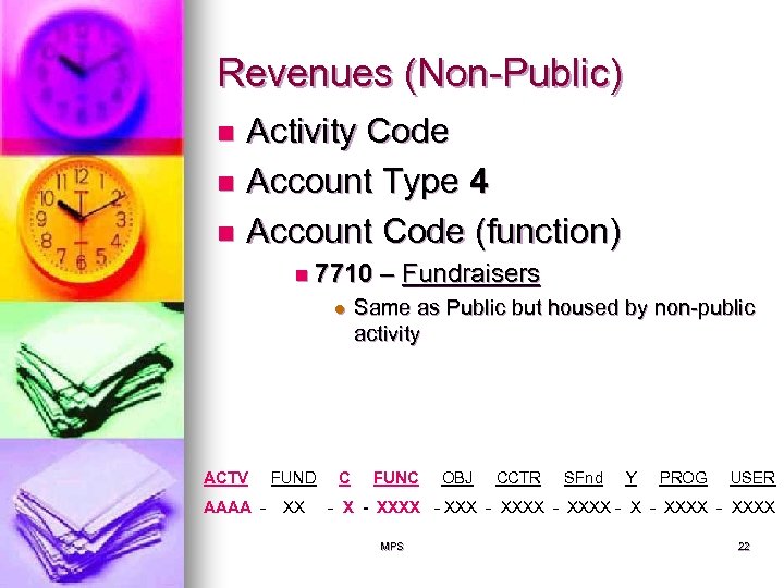 Revenues (Non-Public) Activity Code n Account Type 4 n Account Code (function) n n