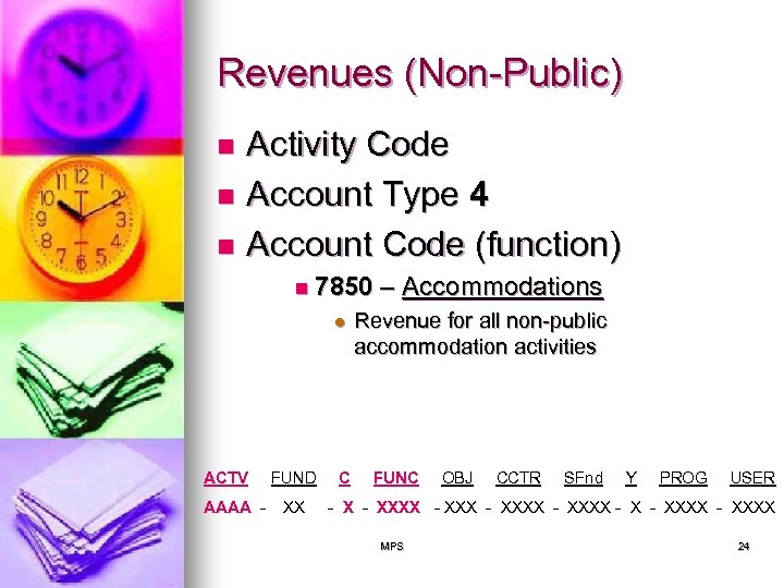 Revenues (Non-Public) Activity Code n Account Type 4 n Account Code (function) n n