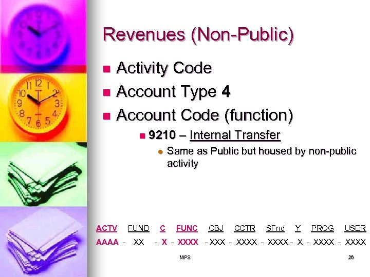 Revenues (Non-Public) Activity Code n Account Type 4 n Account Code (function) n n