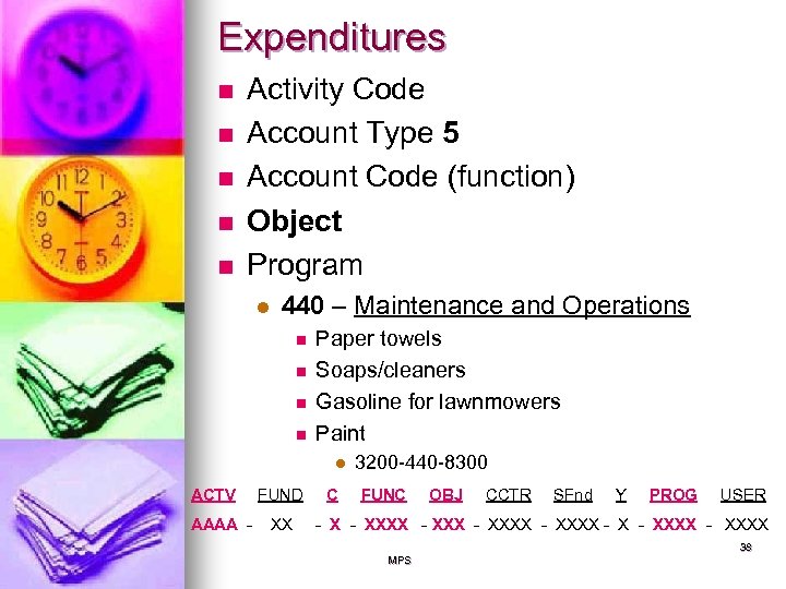 Expenditures n n n Activity Code Account Type 5 Account Code (function) Object Program