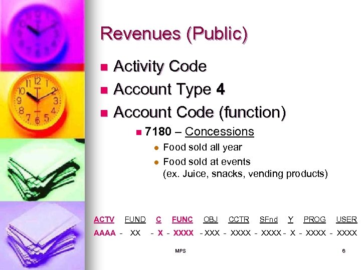 Revenues (Public) Activity Code n Account Type 4 n Account Code (function) n n