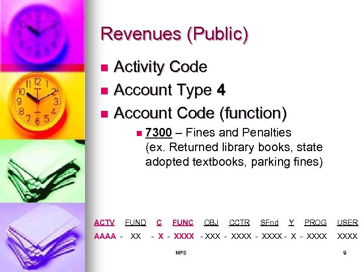 Revenues (Public) Activity Code n Account Type 4 n Account Code (function) n n