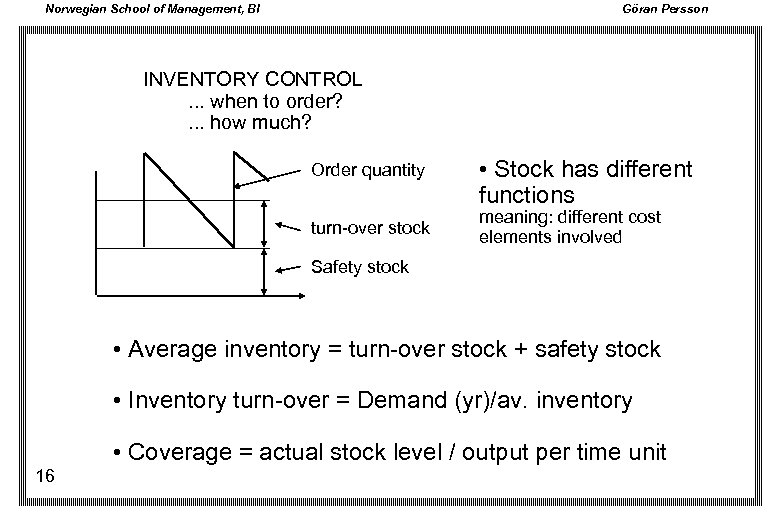 Norwegian School of Management, BI Göran Persson INVENTORY CONTROL. . . when to order?