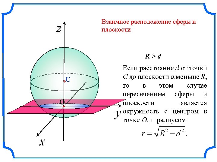 Шар взаимное расположение плоскости и шара презентация