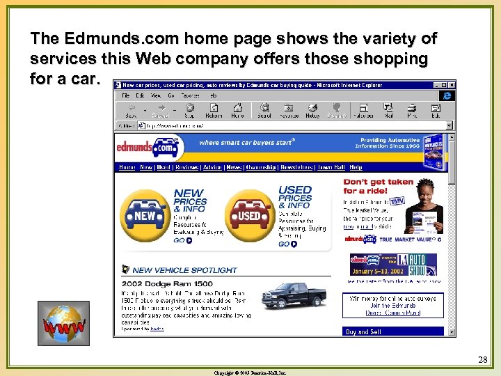 The Edmunds. com home page shows the variety of services this Web company offers