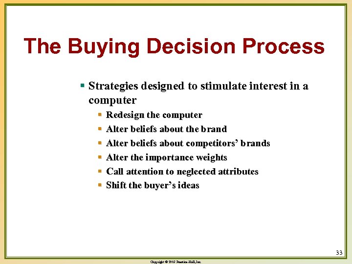 The Buying Decision Process § Strategies designed to stimulate interest in a computer §