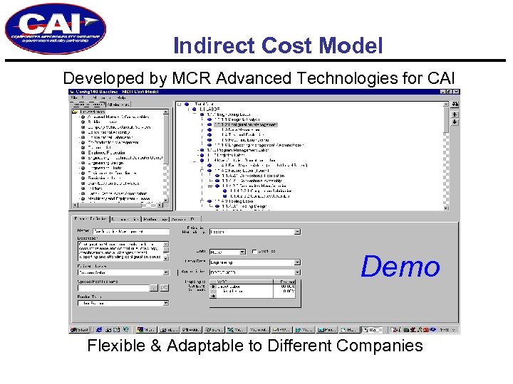 Indirect Cost Model Developed by MCR Advanced Technologies for CAI Demo Flexible & Adaptable