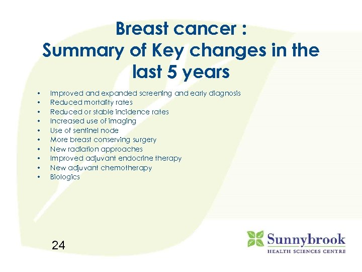 Breast cancer : Summary of Key changes in the last 5 years • •