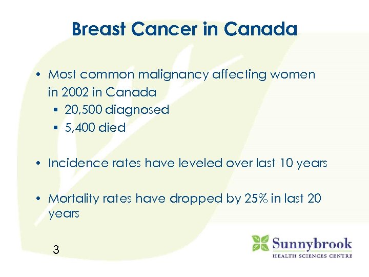 Breast Cancer in Canada • Most common malignancy affecting women in 2002 in Canada
