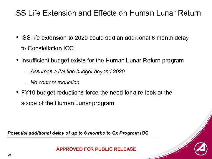 ISS Life Extension and Effects on Human Lunar Return • ISS life extension to