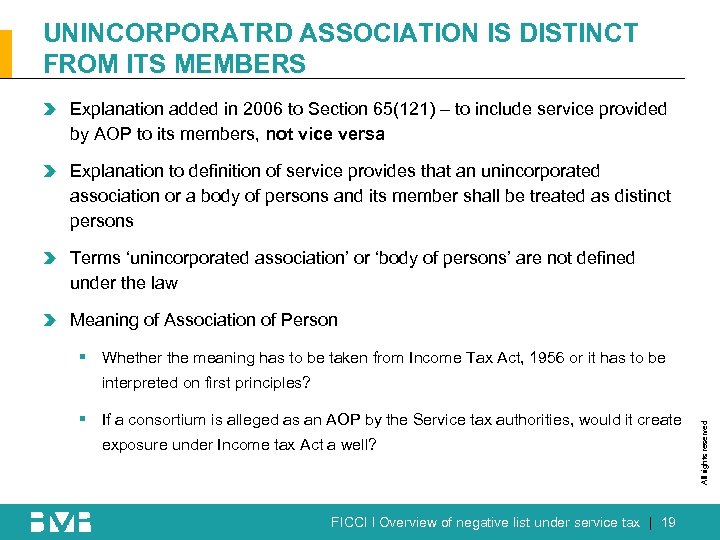 UNINCORPORATRD ASSOCIATION IS DISTINCT FROM ITS MEMBERS Explanation added in 2006 to Section 65(121)