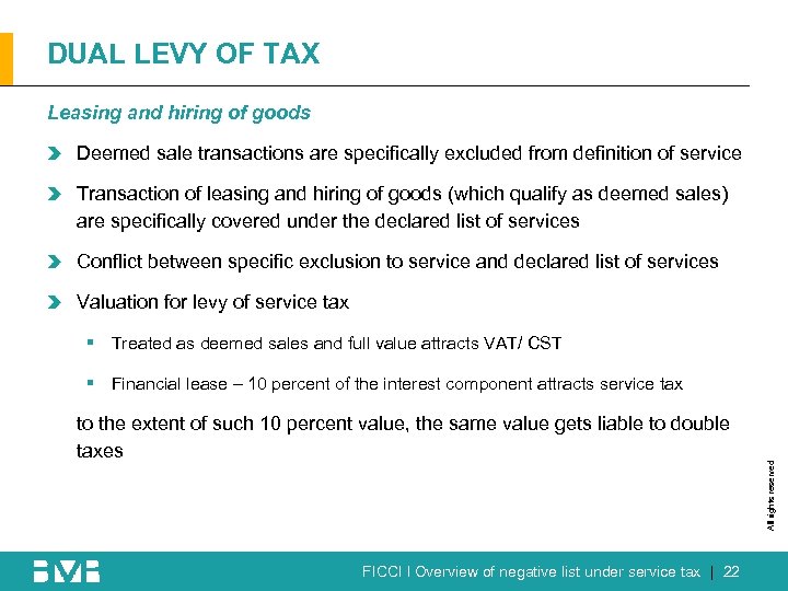 DUAL LEVY OF TAX Leasing and hiring of goods Deemed sale transactions are specifically