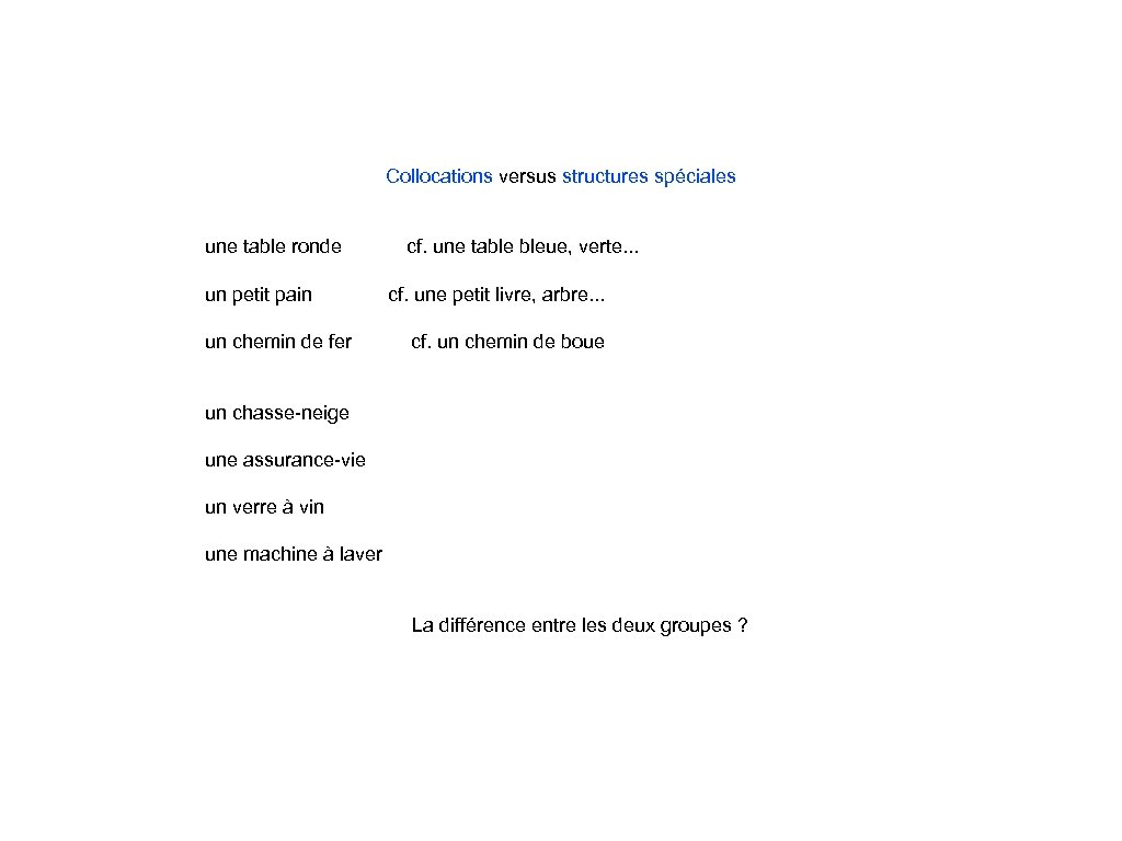 Collocations versus structures spéciales une table ronde un petit pain un chemin de fer