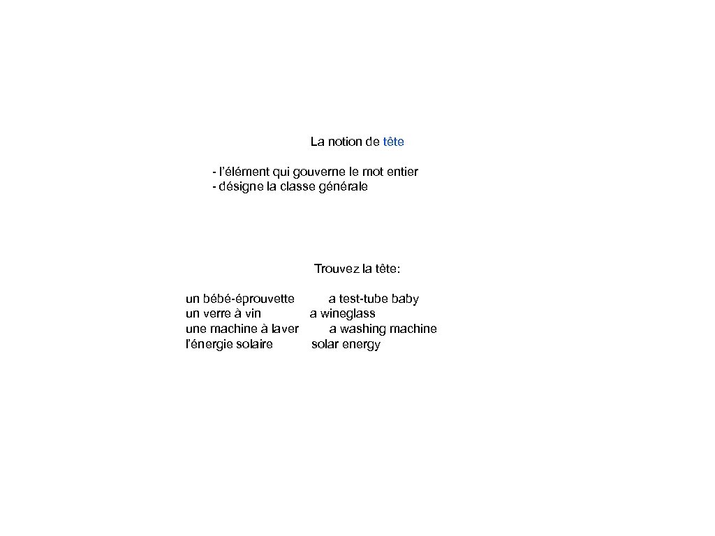 La notion de tête - l’élément qui gouverne le mot entier - désigne la