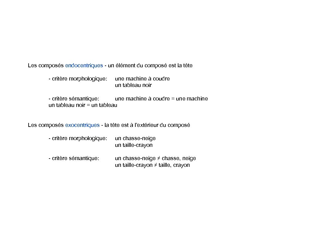 Les composés endocentriques - un élément du composé est la tête - critère morphologique:
