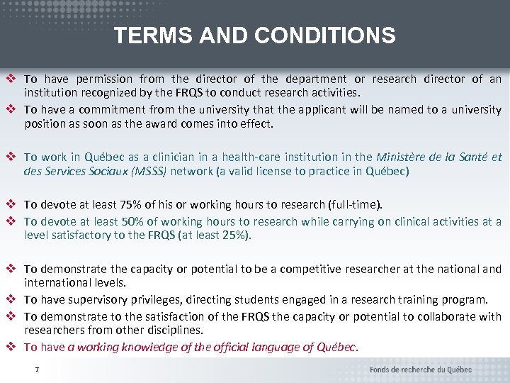 TERMS AND CONDITIONS v To have permission from the director of the department or